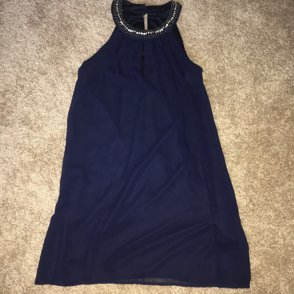 B. DARLIN Formal Shift Dress with Beaded Neck Line